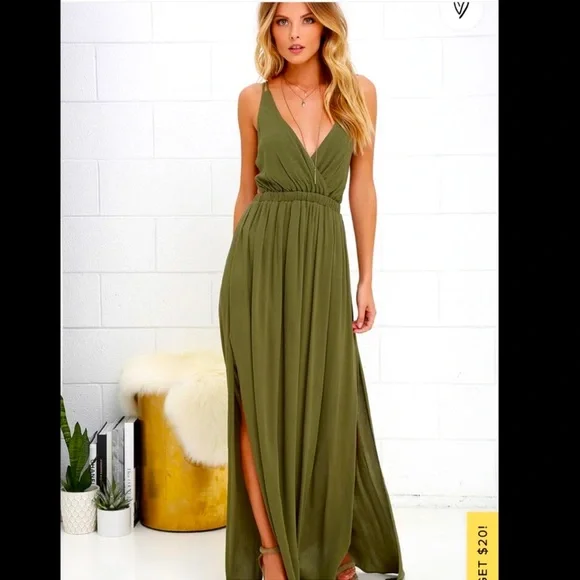 Lulus | Dresses | Nwt Lulus Lost In Paradise Olive Green Maxi | Poshmark